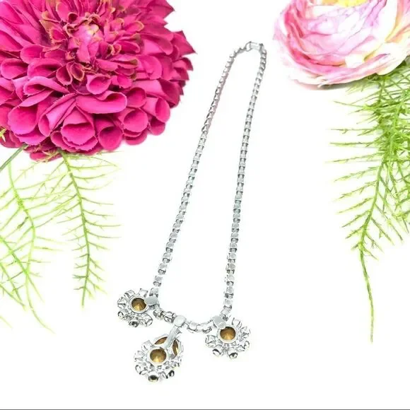 VINTAGE⚜️ANTIQUE Austrian Crystal Pavé Cluster Necklace - Picture 6 of 8